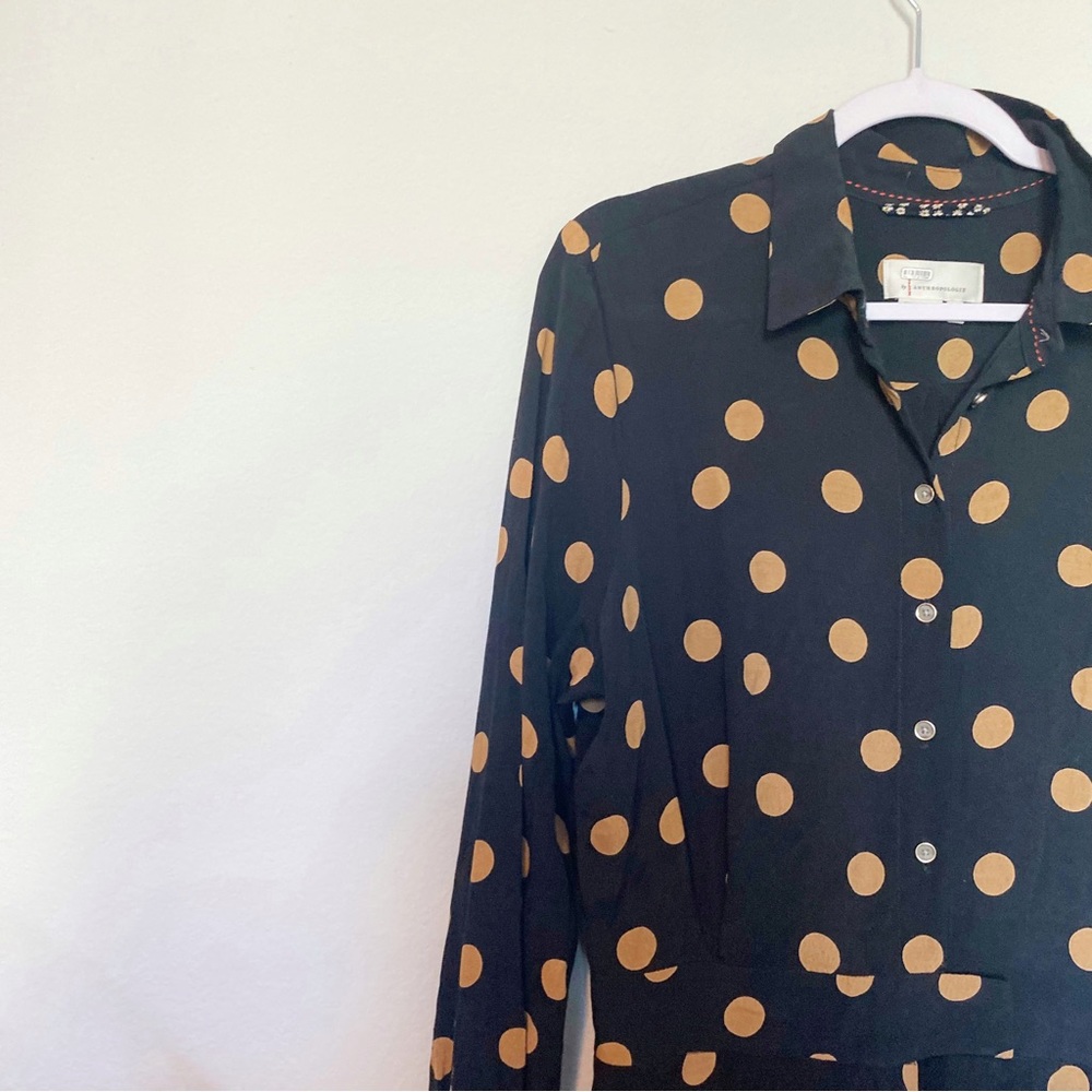 Anthropologie Jumpsuit Loveland Polka Dot Wide Leg Black/Tan Size 14 - Picture 7 of 13
